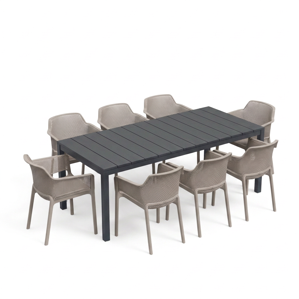Eight-chair setting in taupe