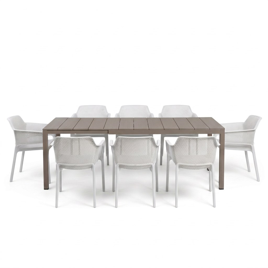 Nardi Rio Aluminium Extension Tortora (Taupe) Table & Net Bianco (White) Chair 7, 9 or 11 piece Dining Setting