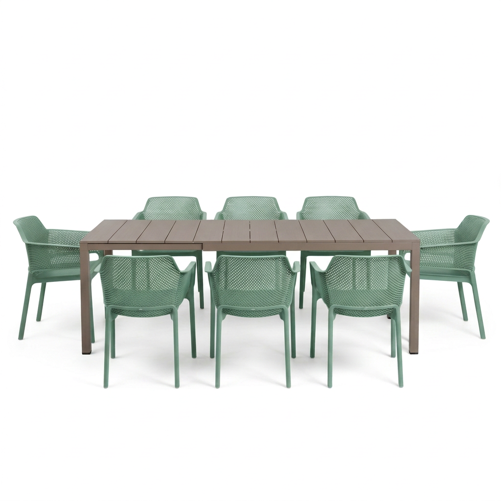 Nardi Rio Aluminium Extension Tortora (Taupe) Table & Net Salice (Jade) Chair 7, 9 or 11 piece Dining Setting