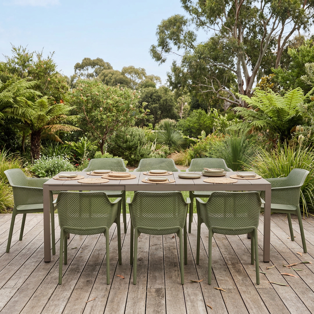 Nardi Rio Aluminium Extension Tortora (Taupe) Table & Net Agave (Green) Chair 7, 9 or 11 piece Dining Setting