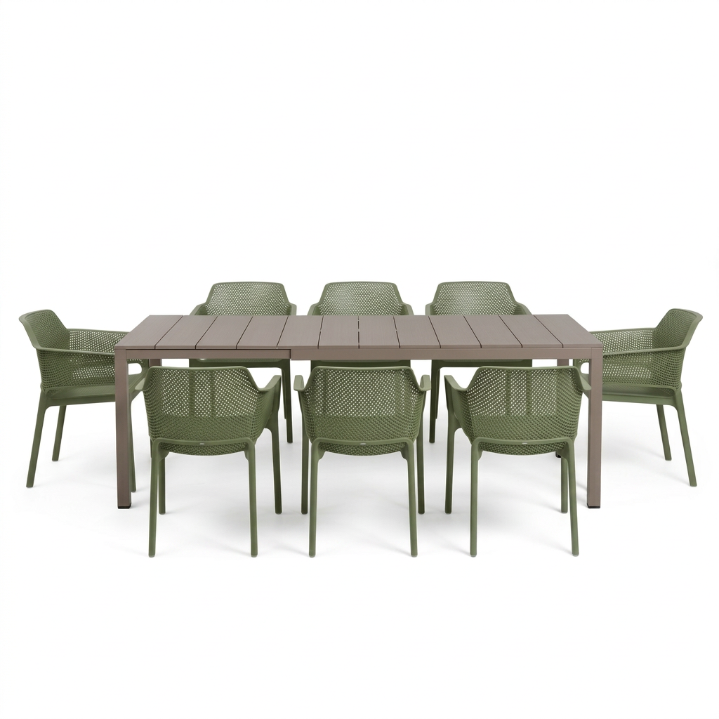 Nardi Rio Aluminium Extension Tortora (Taupe) Table & Net Agave (Green) Chair 7, 9 or 11 piece Dining Setting