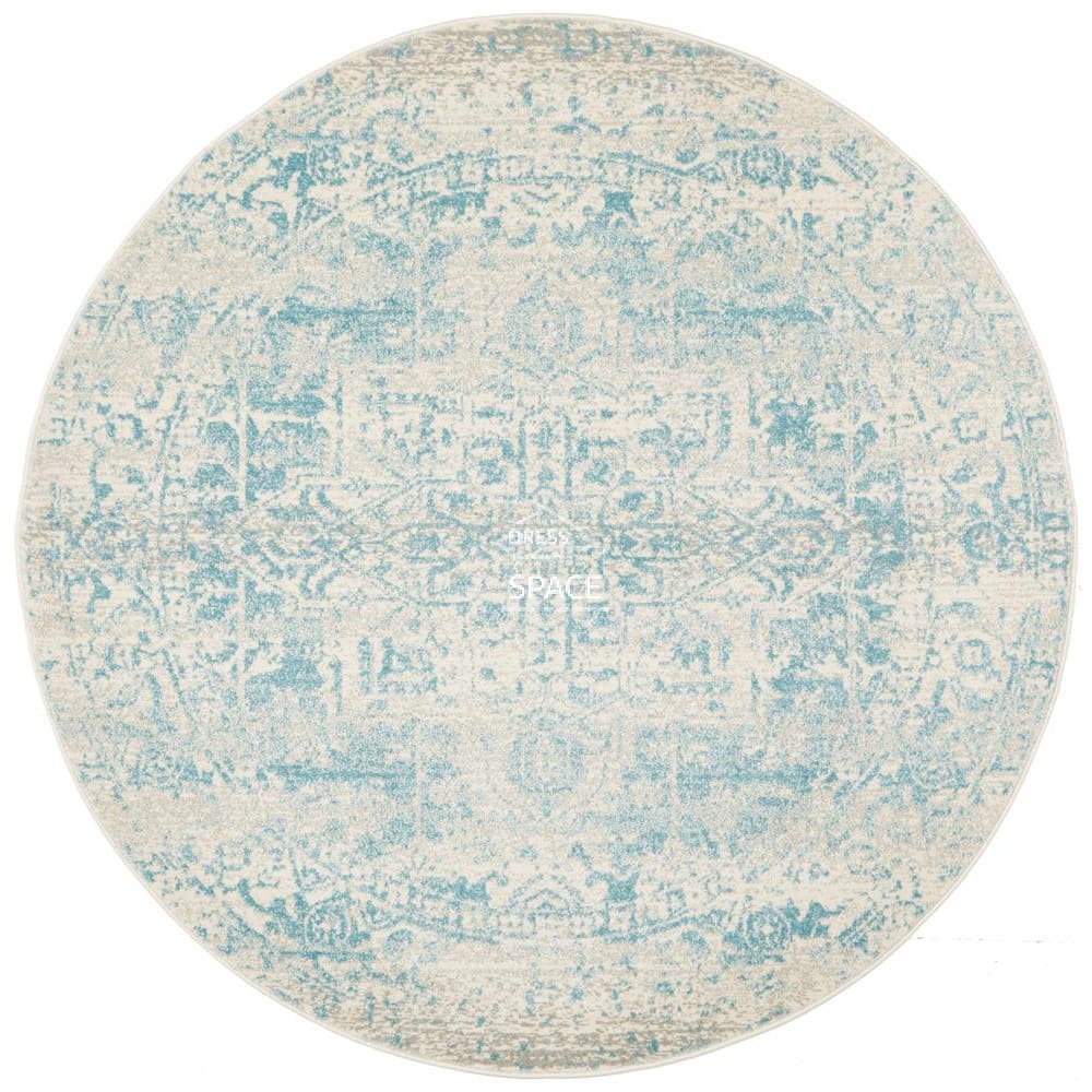 Evoke Glacier White Blue Round Rug - Indoor Round Rug - Rug Culture