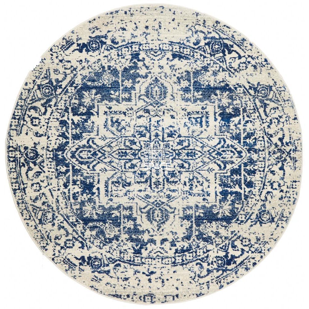 Evoke Horizon White Navy Round Rug - Indoor Round Rug - Rug Culture