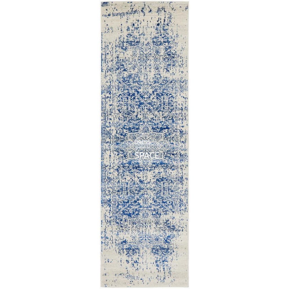 Evoke Horizon White Navy Runner Rug - Indoor Hallway Runner - Rug Culture