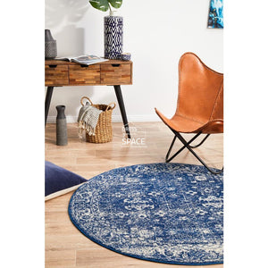 Evoke Oasis Navy Round Rug - Indoor Round Rug - Rug Culture