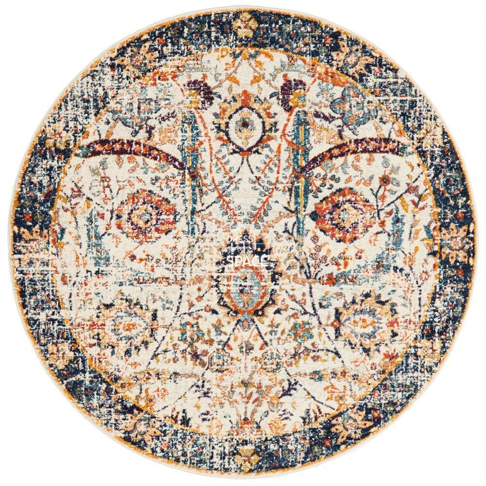 Evoke Peacock Ivory Round Rug - Indoor Round Rug - Rug Culture