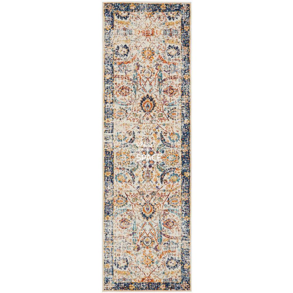 Evoke Peacock Ivory Runner Rug - Indoor Hallway Runner - Rug Culture