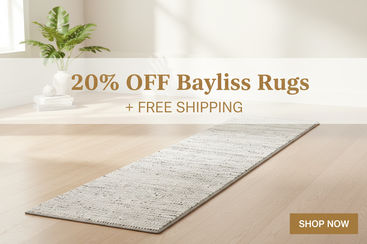 Flash Sale Banner - 20% Off Bayliss Rugs + Free Shipping