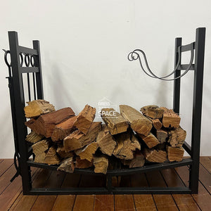 Hoodoo Brown Log Rack with Tools - Wood Log Holder - DYS Fireplace Accessories