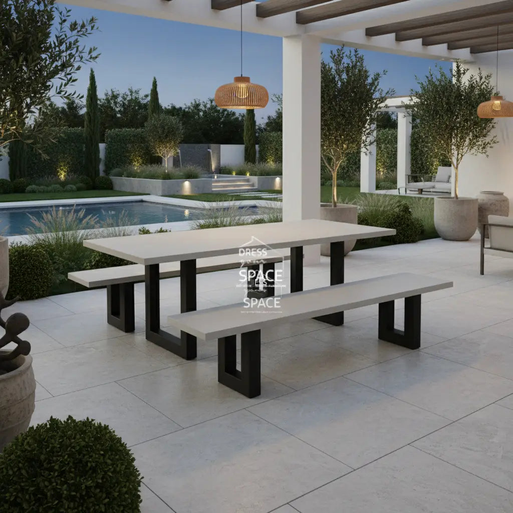 Leon 2.0 - 3 Piece Concrete Set - Black Frame - Outdoor Dining Set - DYS Outdoor
