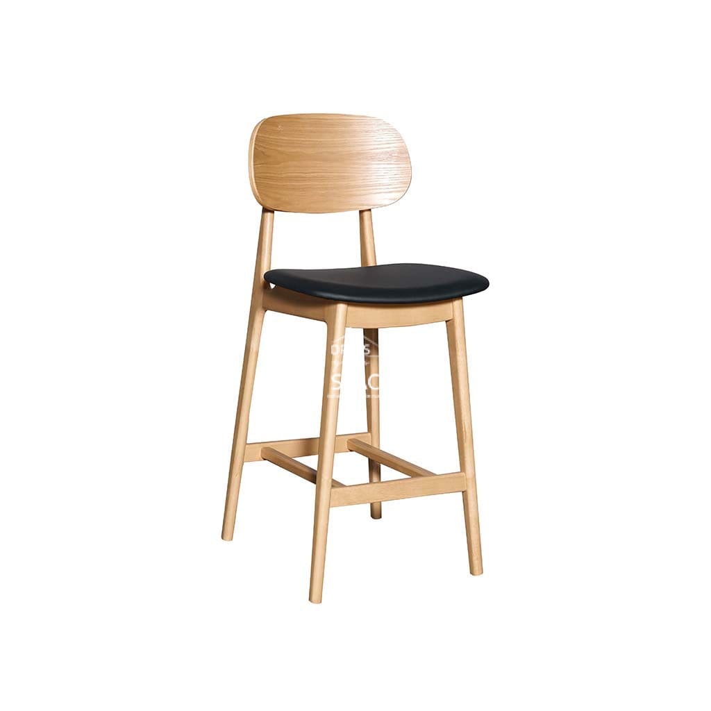 Luanne Counter Stool - 67cm Seat Height - Natural Frame / Black PU Seat - Indoor Counter Stool - DYS Indoor
