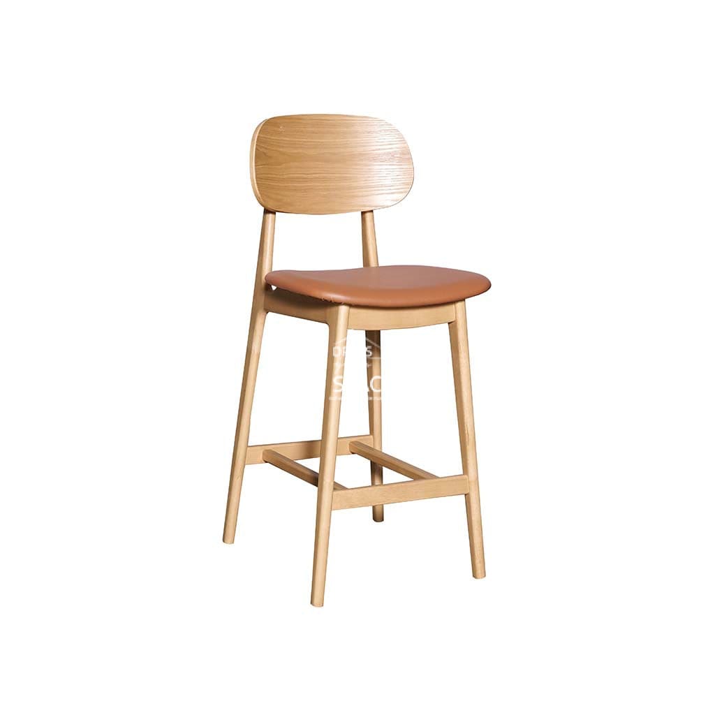 Luanne Counter Stool - 67cm Seat Height - Natural Frame / Cognac PU Seat - Indoor Counter Stool - DYS Indoor