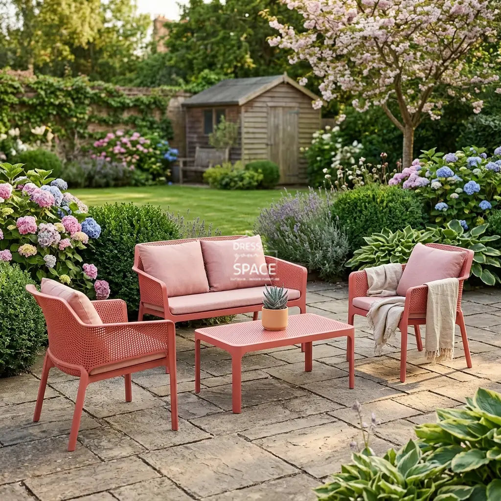 Nardi Net Relax 4 or 7 Piece Lounge Set - Corallo (Coral) - Outdoor Lounge Set - Nardi