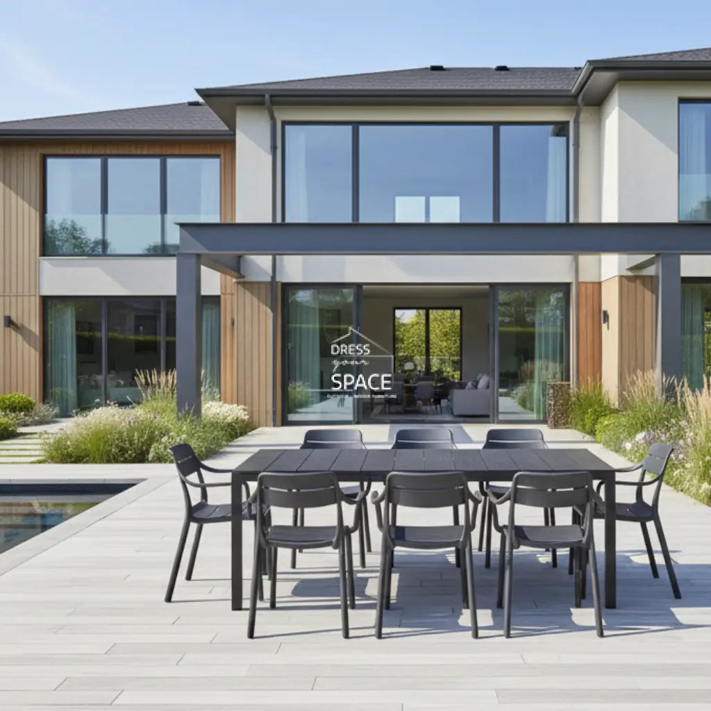 Nardi Rio Aluminium Anthracite Ext. & Cassia Anthracite Arm Chairs 7 9 or 11 piece Dining Setting - Outdoor Dining Set - Nardi