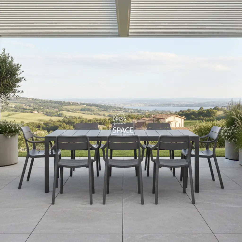Nardi Rio Aluminium Anthracite Ext. & Cassia Basalto Arm Chairs 7 9 or 11 piece Dining Setting - Outdoor Dining Set - Nardi