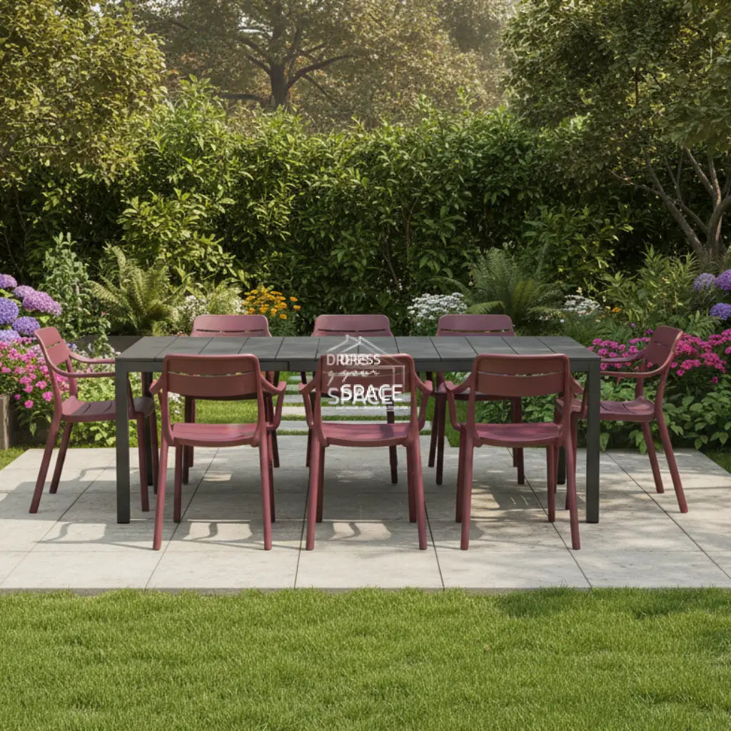 Nardi Rio Aluminium Anthracite Ext. & Cassia Borgogna Arm Chairs 7 9 or 11 piece Dining Setting - Outdoor Dining Set - Nardi