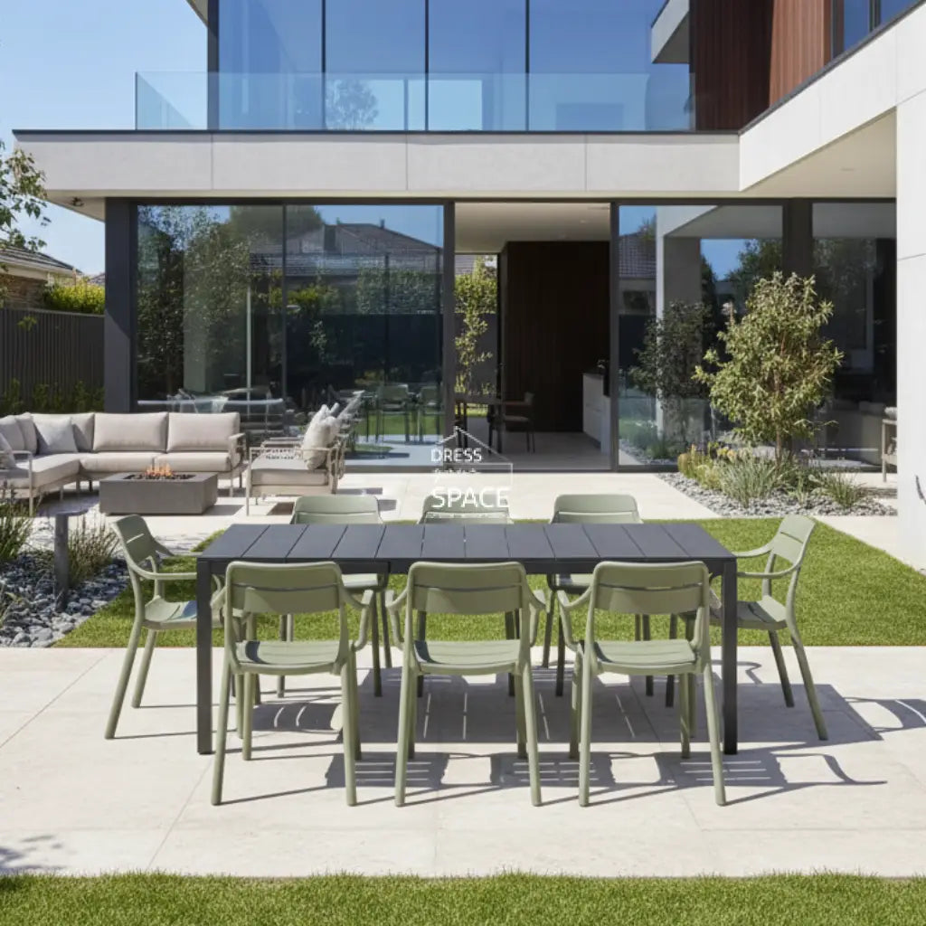 Nardi Rio Aluminium Anthracite Ext. & Cassia Cactus Arm Chairs 7 9 or 11 piece Dining Setting - Outdoor Dining Set - Nardi