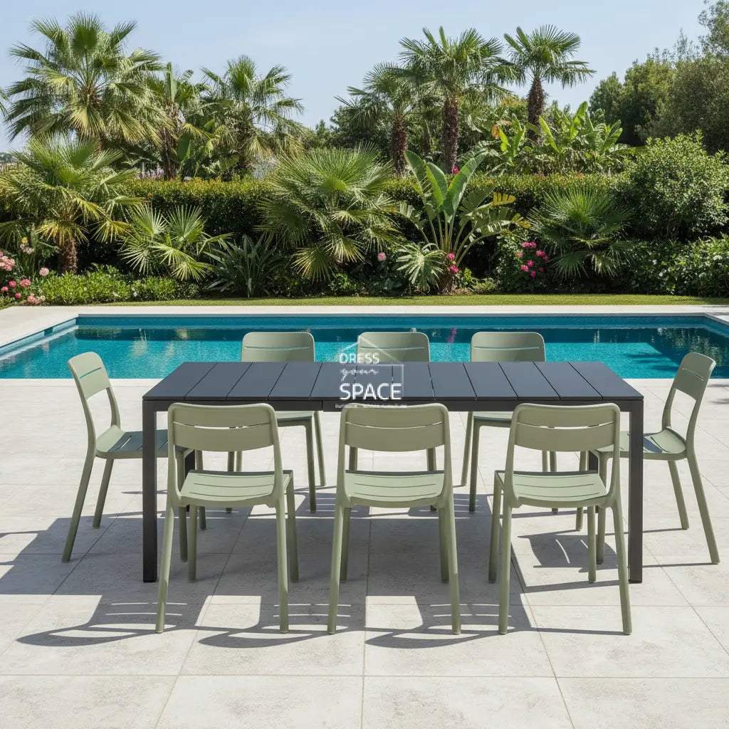 Nardi Rio Aluminium Anthracite Ext. & Cassia Cactus Armless Chairs 7 9 or 11 piece Dining Setting - Outdoor Dining Set - Nardi