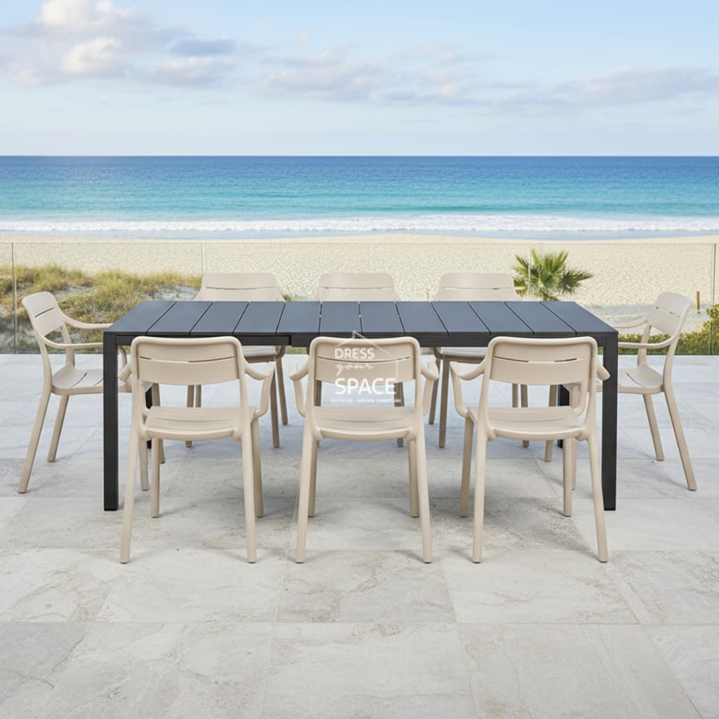 Nardi Rio Aluminium Anthracite Ext. & Cassia Corda Arm Chairs 7 9 or 11 piece Dining Setting - Outdoor Dining Set - Nardi