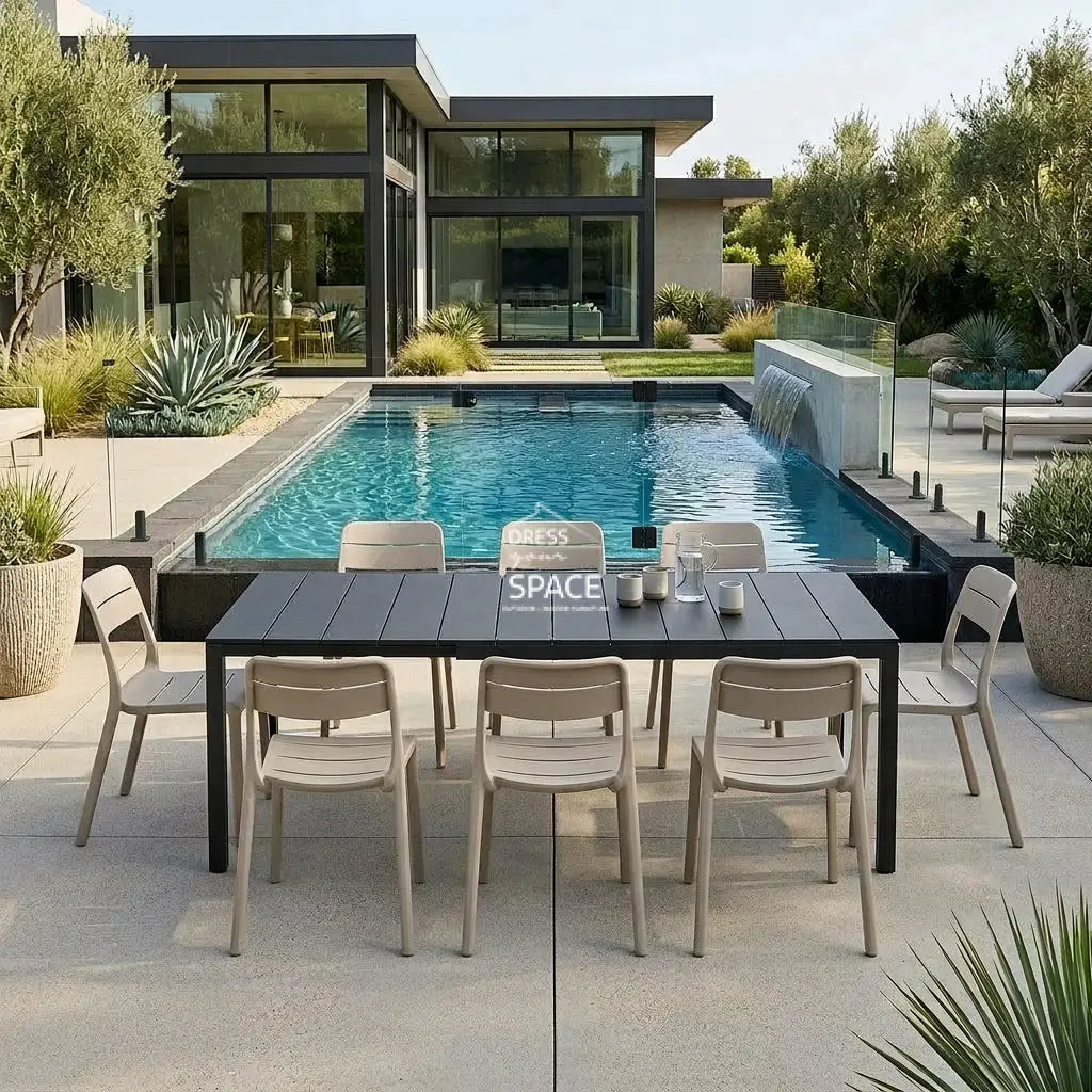 Nardi Rio Aluminium Anthracite Ext. & Cassia Corda Armless Chairs 7 9 or 11 piece Dining Setting - Outdoor Dining Set - Nardi