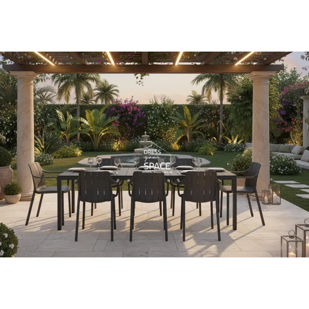 Nardi Rio Aluminium Top Extension Table with Tiberina Arm Chairs 7 9 or 11 piece Dining Setting - Anthracite - Outdoor Dining Set - Nardi