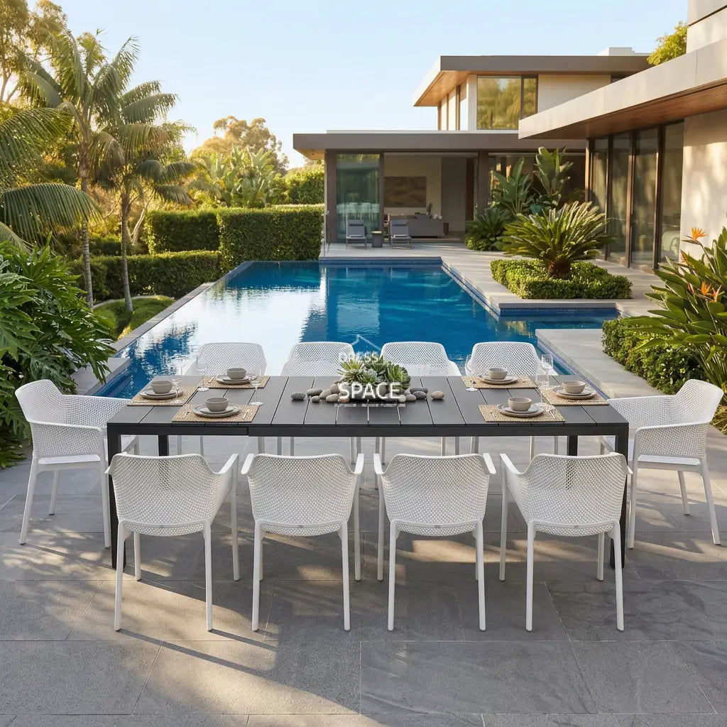 Nardi Rio Aluminium Extension Anthracite Table & Net Bianco (White) Chair 7 9 or 11 piece Dining Setting - Outdoor Dining Set - Nardi