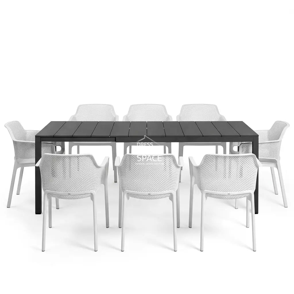 Nardi Rio Aluminium Extension Anthracite Table & Net Bianco (White) Chair 7 9 or 11 piece Dining Setting - Outdoor Dining Set - Nardi