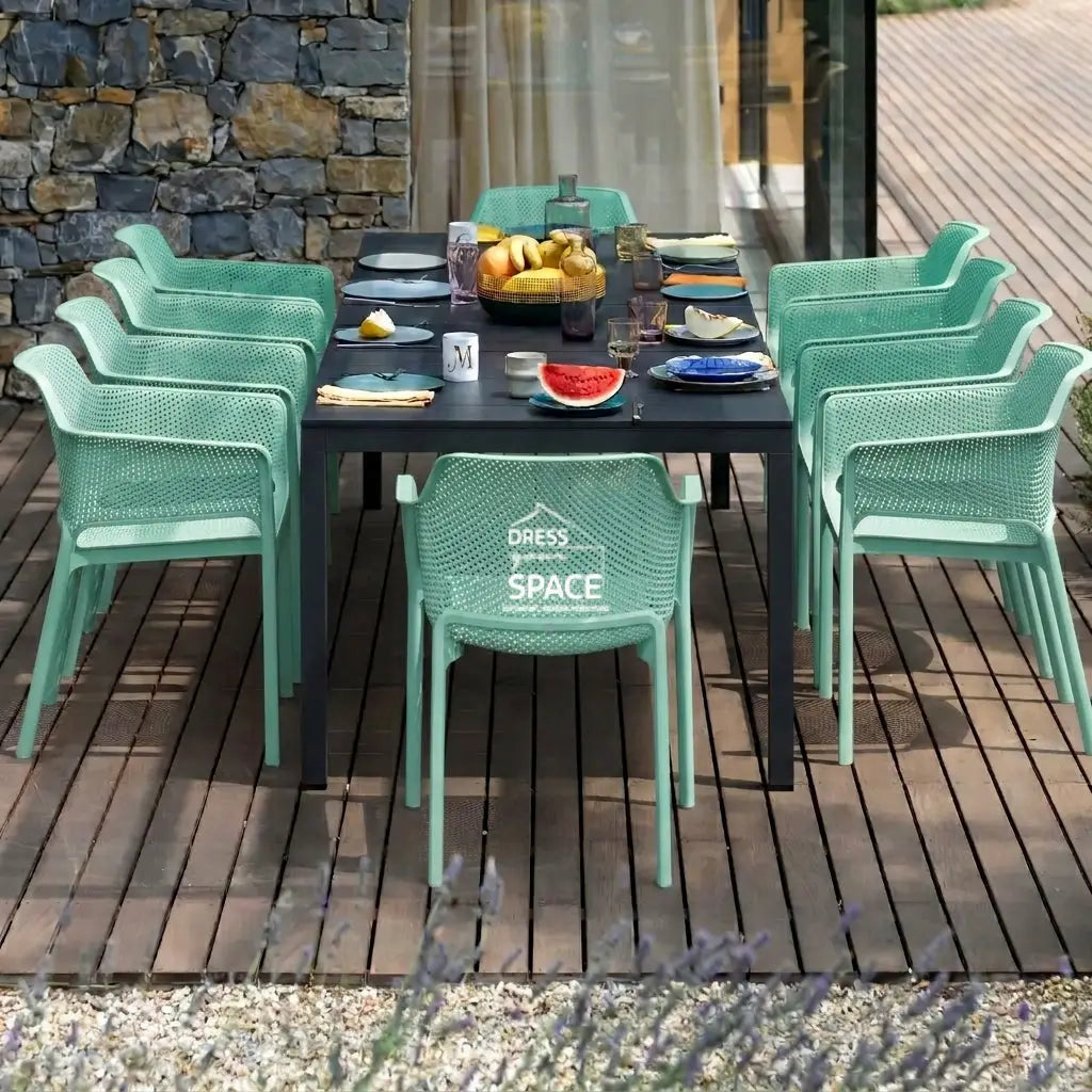 Nardi Rio Aluminium Extension Anthracite Table & Net Salice (Jade) Chair 7 9 or 11 piece Dining Setting - Outdoor Dining Set - Nardi