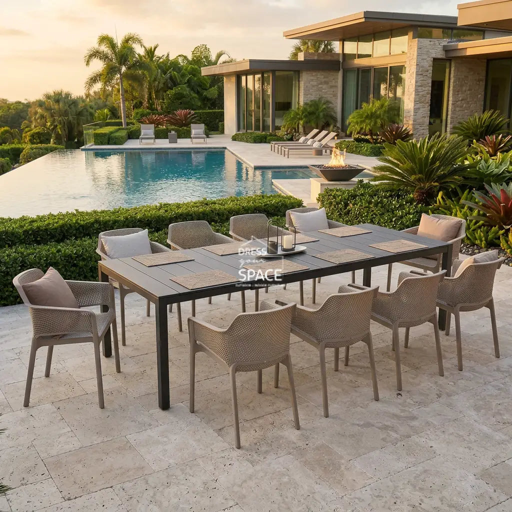 Nardi Rio Aluminium Extension Anthracite Table & Net Tortora (Taupe) Chair 7 9 or 11 piece Dining Setting - Outdoor Dining Set - Nardi