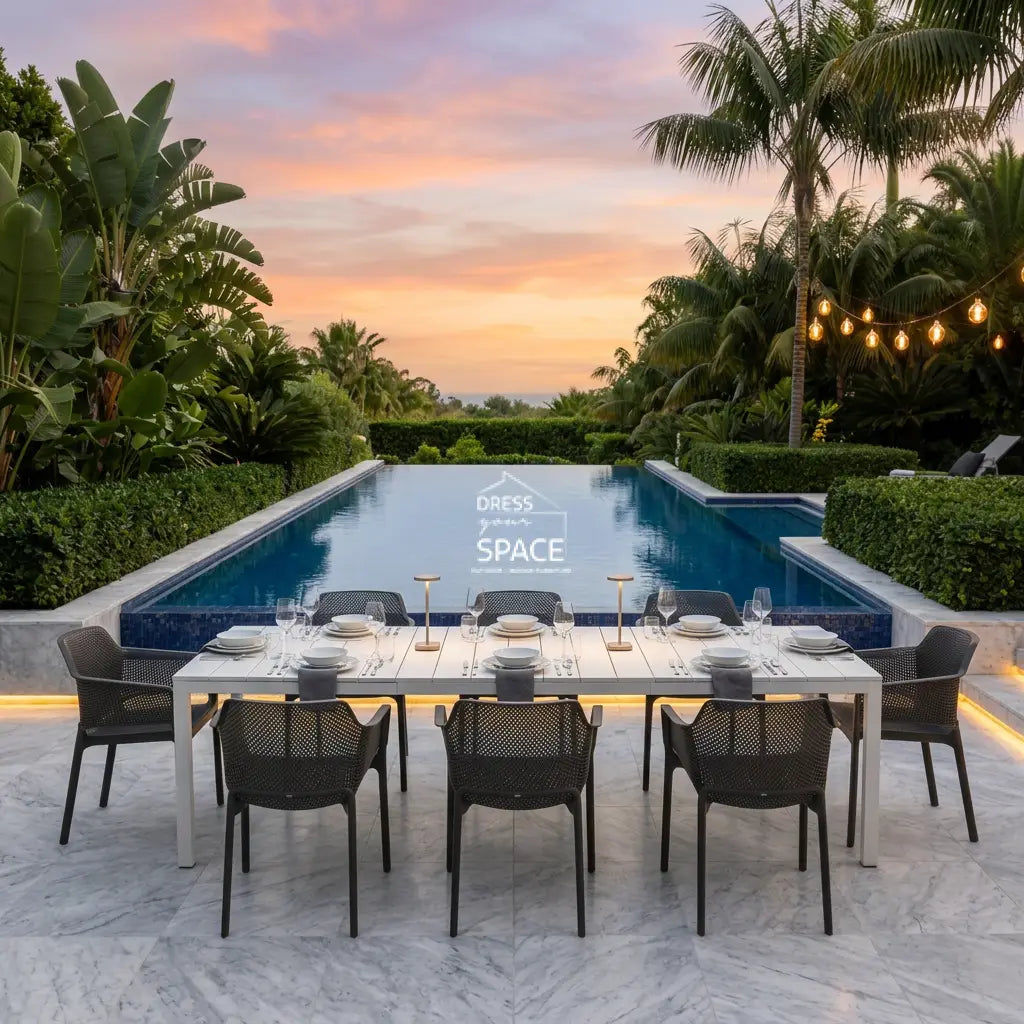 Nardi Rio Aluminium Extension Bianco (White) Table & Net Anthracite (Charcoal) Chair 7 9 or 11 piece Dining Setting - Outdoor Dining Set