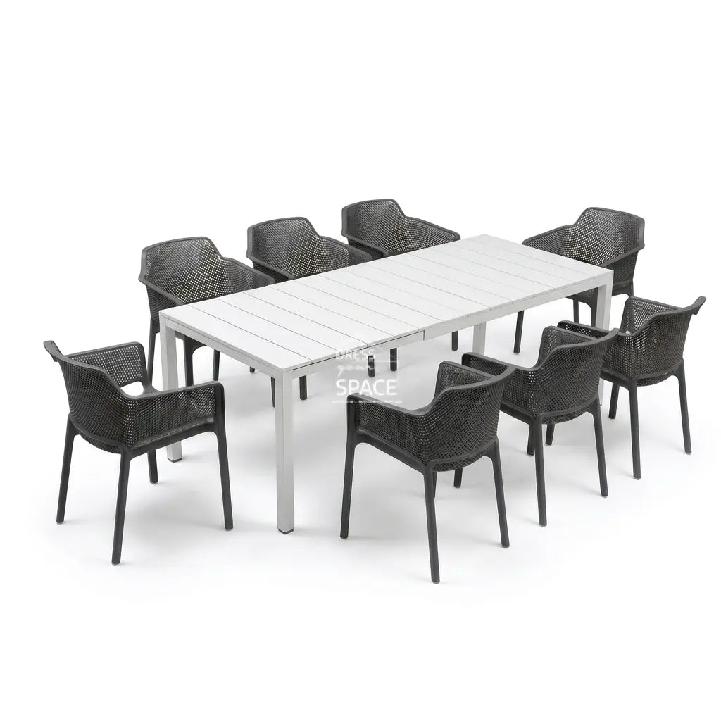Nardi Rio Aluminium Extension Bianco (White) Table & Net Anthracite (Charcoal) Chair 7 9 or 11 piece Dining Setting - Outdoor Dining Set