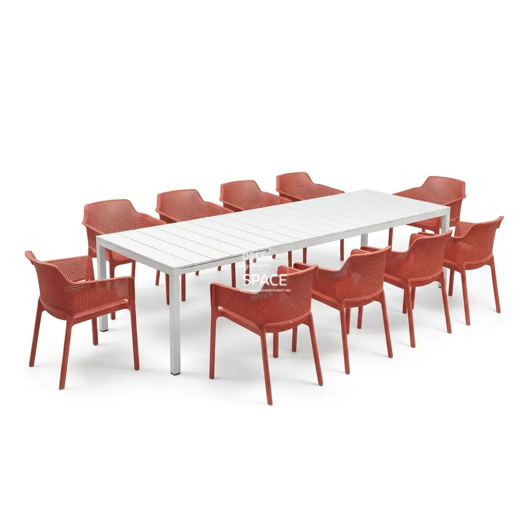 Nardi Rio Aluminium Extension Bianco (White) Table & Net Corallo (Coral) Chair 7 9 or 11 piece Dining Setting - Outdoor Dining Set - Nardi