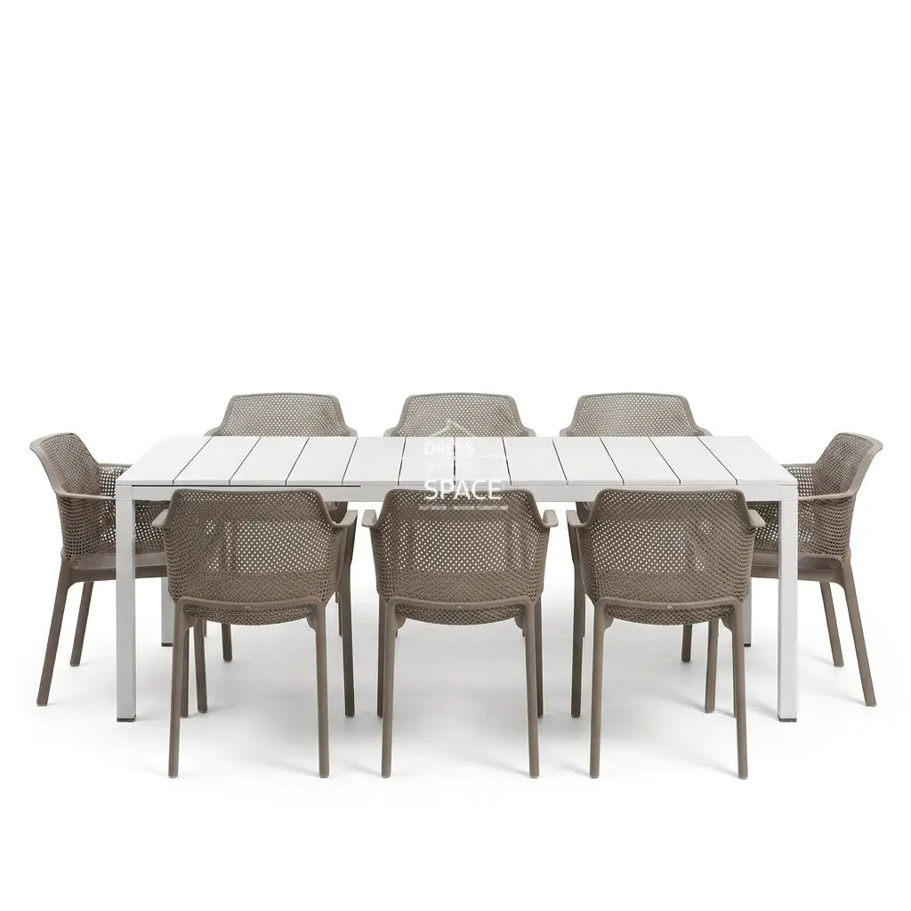 Nardi Rio Aluminium Extension Bianco (White) Table & Net Tortora (Taupe) Chair 7 9 or 11 piece Dining Setting - Outdoor Dining Set - Nardi