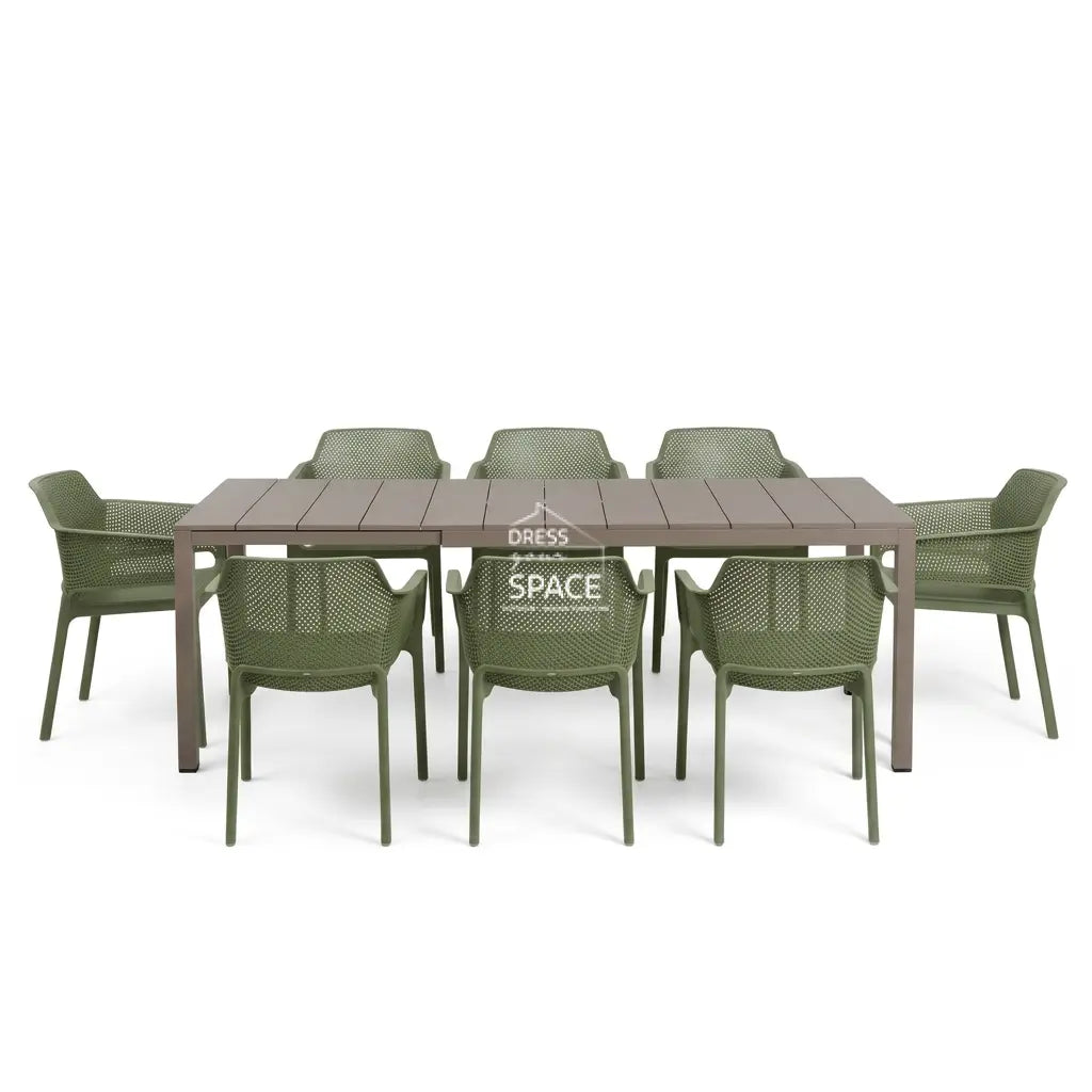 Nardi Rio Aluminium Extension Tortora (Taupe) Table & Net Agave (Green) Chair 7 9 or 11 piece Dining Setting - Outdoor Dining Set - Nardi