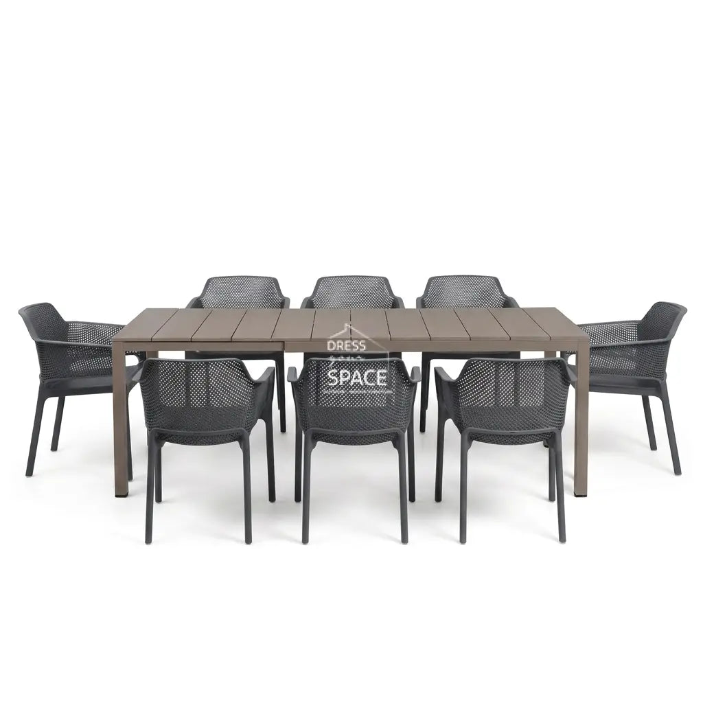 Nardi Rio Aluminium Extension Tortora (Taupe) Table & Net Anthracite (Charcoal) Chair 7 9 or 11 piece Dining Setting - Outdoor Dining Set