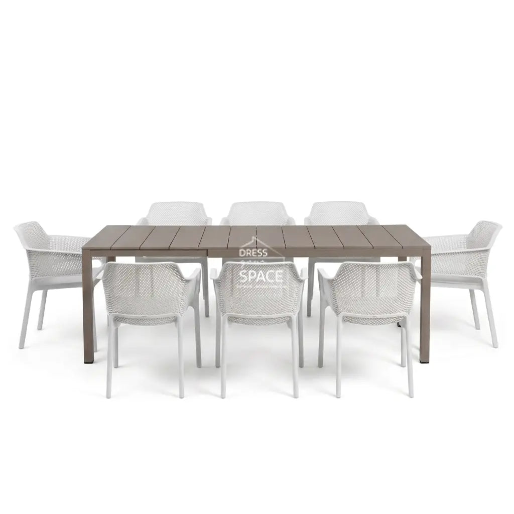 Nardi Rio Aluminium Extension Tortora (Taupe) Table & Net Bianco (White) Chair 7 9 or 11 piece Dining Setting - Outdoor Dining Set - Nardi
