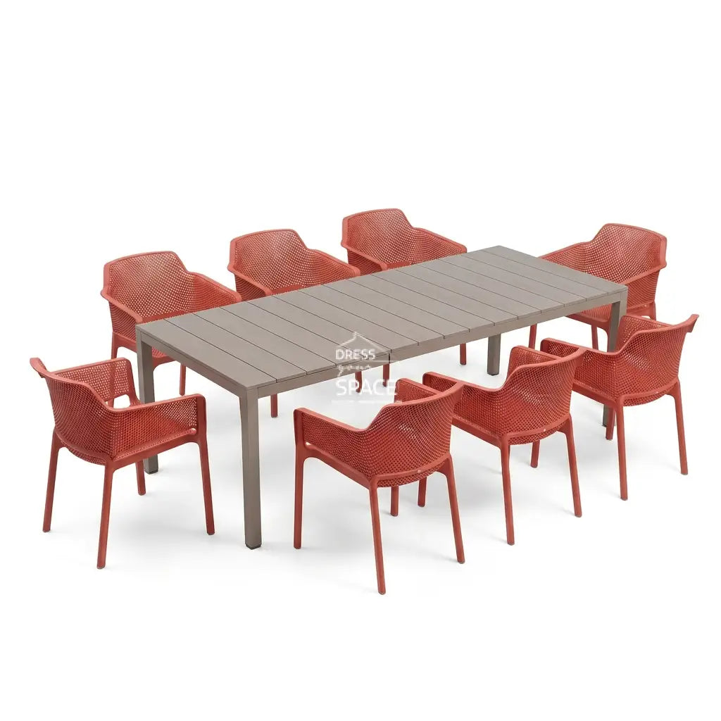 Nardi Rio Aluminium Extension Tortora (Taupe) Table & Net Corallo (Coral) Chair 7 9 or 11 piece Dining Setting - Outdoor Dining Set - Nardi