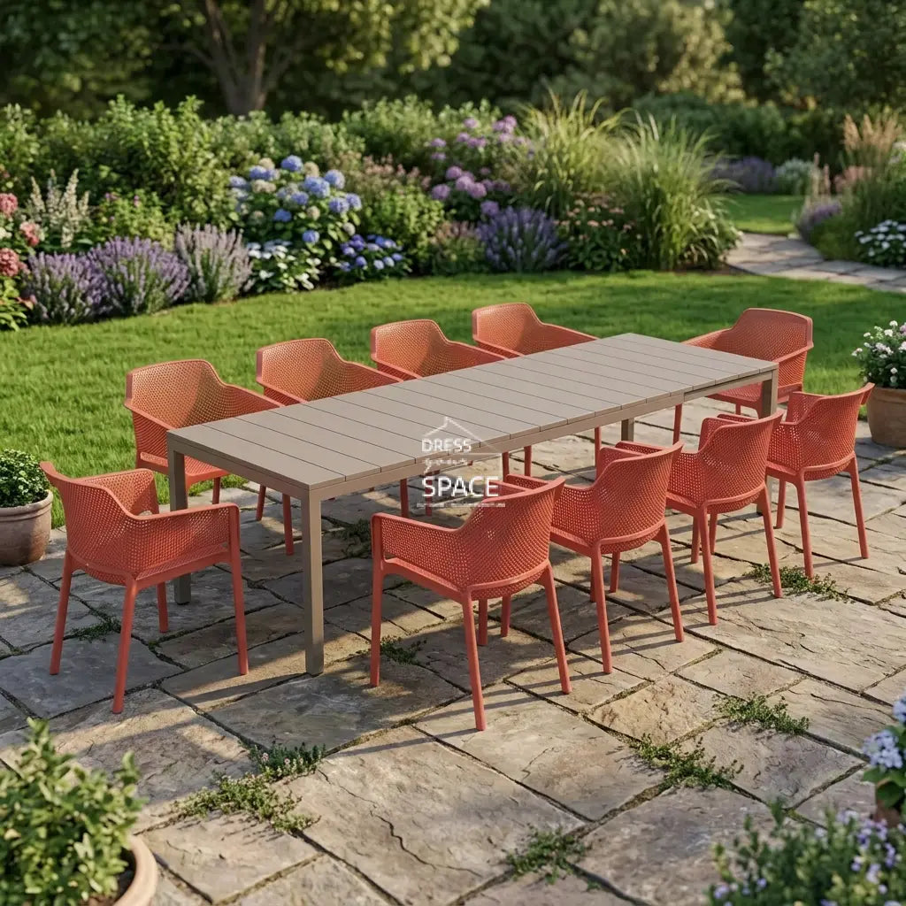 Nardi Rio Aluminium Extension Tortora (Taupe) Table & Net Corallo (Coral) Chair 7 9 or 11 piece Dining Setting - Outdoor Dining Set - Nardi