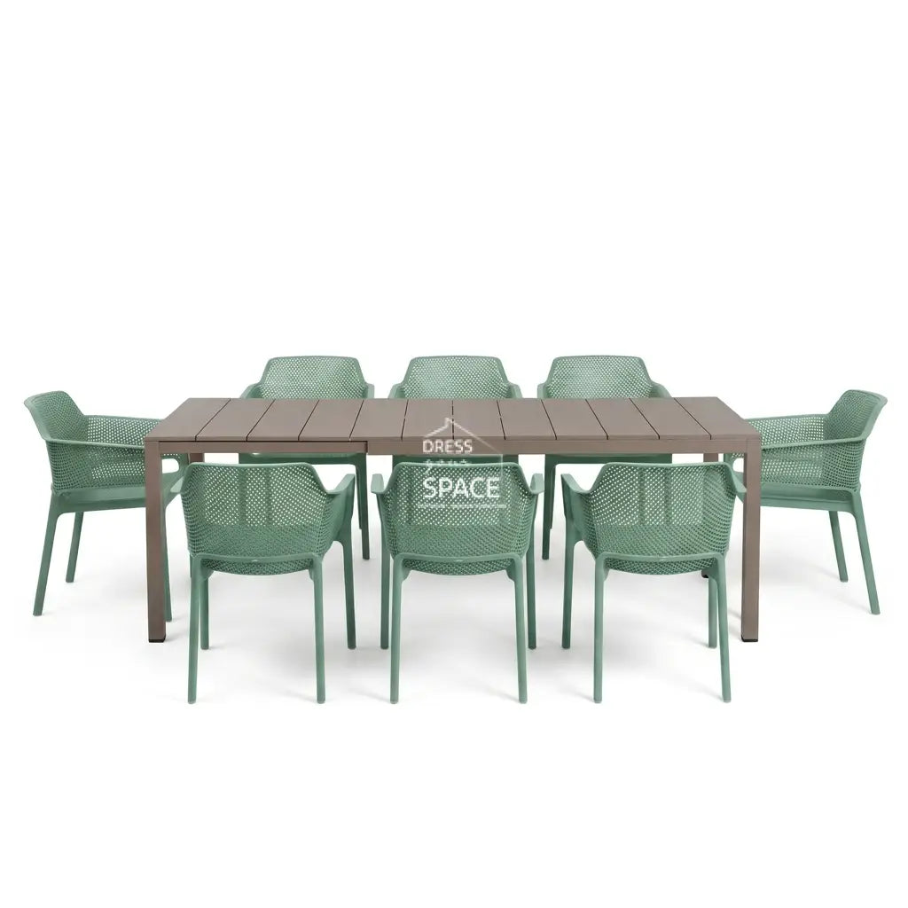 Nardi Rio Aluminium Extension Tortora (Taupe) Table & Net Salice (Jade) Chair 7 9 or 11 piece Dining Setting - Outdoor Dining Set - Nardi