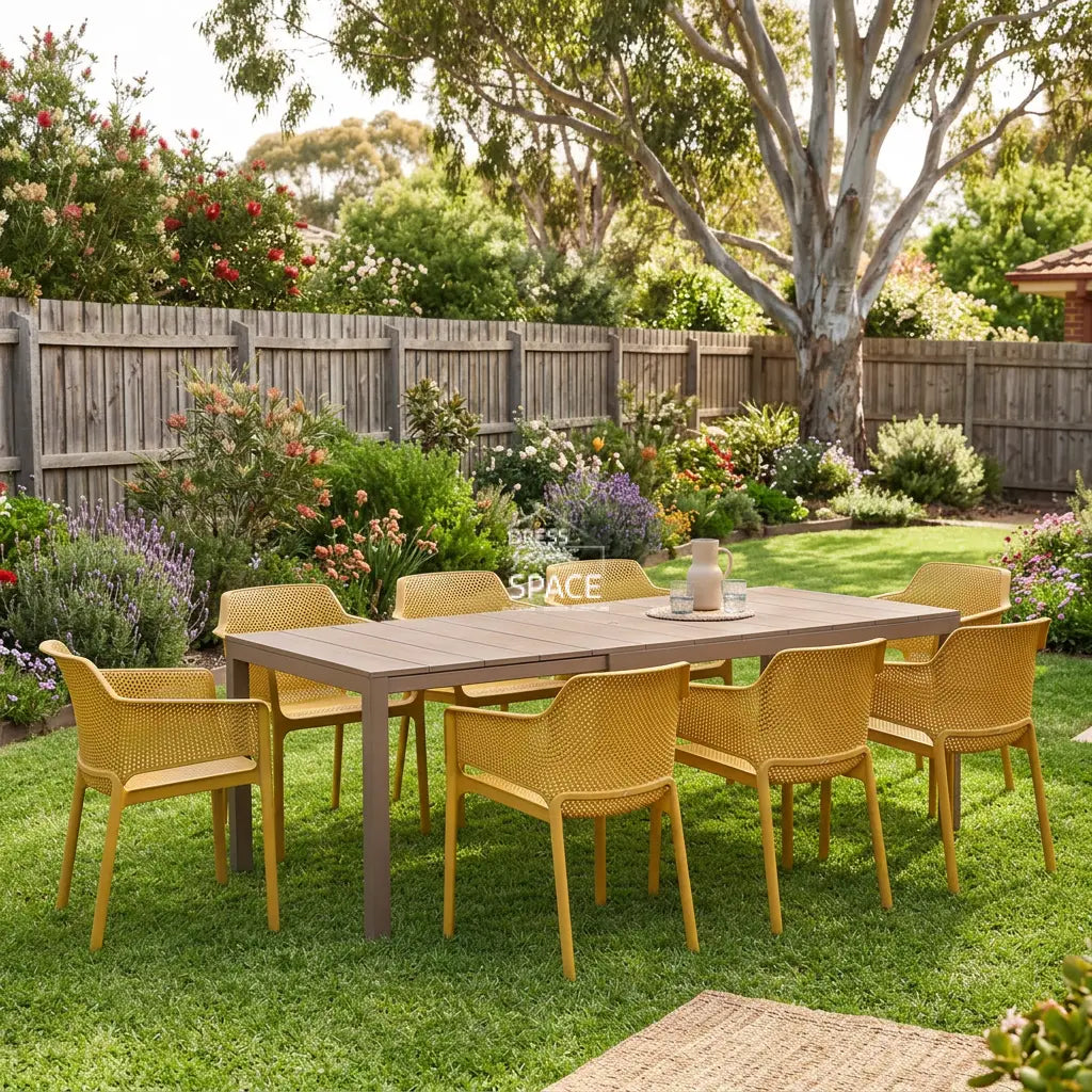 Nardi Rio Aluminium Extension Tortora (Taupe) Table & Net Senape (Mustard) Chair 7 9 or 11 piece Dining Setting - Outdoor Dining Set - Nardi