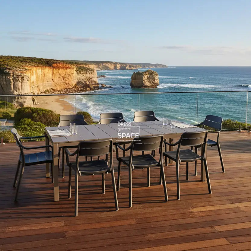 Nardi Rio Aluminium Taupe Ext. & Cassia Anthracite Arm Chairs 7 9 or 11 piece Dining Set - Outdoor Dining Set - Nardi