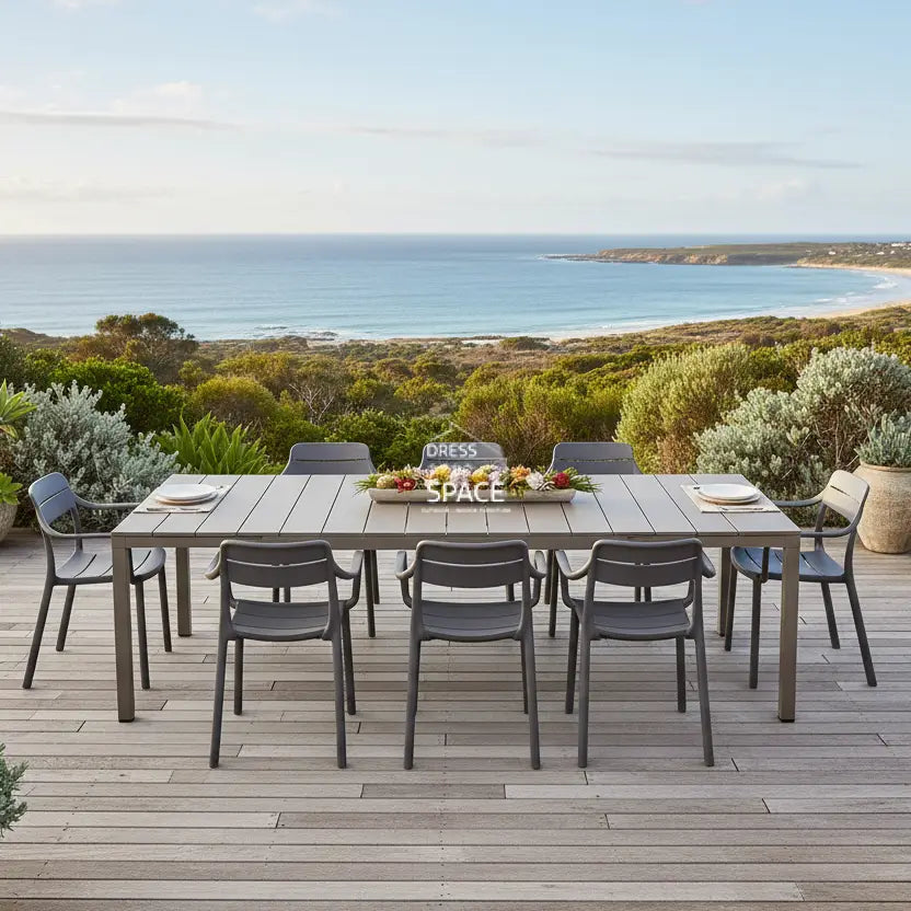 Nardi Rio Aluminium Taupe Ext. & Cassia Basalto Arm Chairs 7 9 or 11 piece Dining Set - Outdoor Dining Set - Nardi