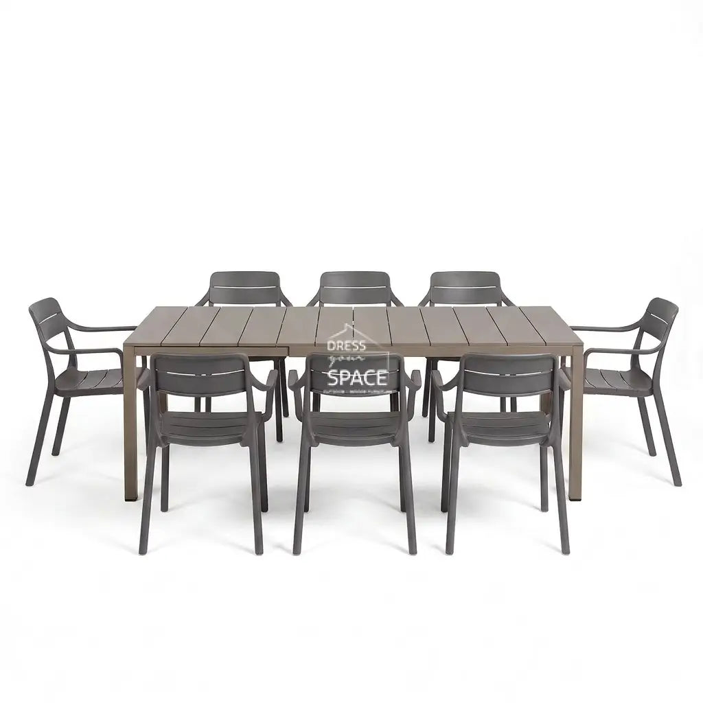 Nardi Rio Aluminium Taupe Ext. & Cassia Basalto Arm Chairs 7 9 or 11 piece Dining Set - Outdoor Dining Set - Nardi