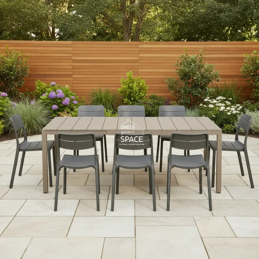 Nardi Rio Aluminium Taupe Ext. & Cassia Basalto Armless Chairs 7, 9 or 11 piece Dining Setting