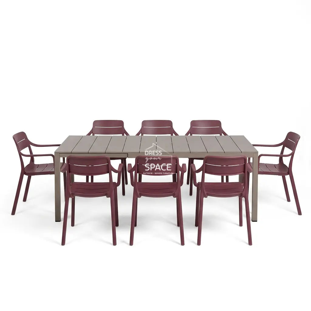 Nardi Rio Aluminium Taupe Ext. & Cassia Borgogna Arm Chairs 7 9 or 11 piece Dining Set - Outdoor Dining Set - Nardi