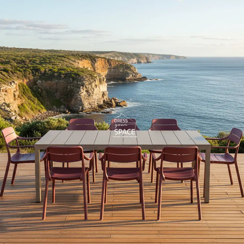 Nardi Rio Aluminium Taupe Ext. & Cassia Borgogna Arm Chairs 7 9 or 11 piece Dining Set - Outdoor Dining Set - Nardi
