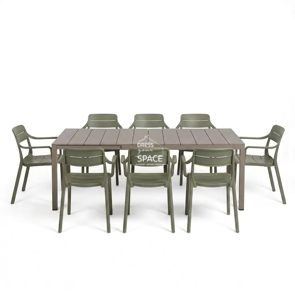 Nardi Rio Aluminium Taupe Ext. & Cassia Cactus Arm Chairs 7 9 or 11 piece Dining Set - Outdoor Dining Set - Nardi