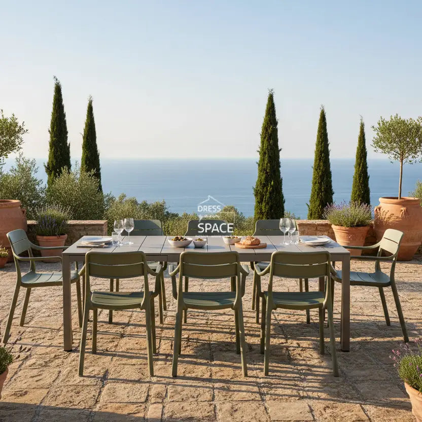 Nardi Rio Aluminium Taupe Ext. & Cassia Cactus Arm Chairs 7 9 or 11 piece Dining Set - Outdoor Dining Set - Nardi