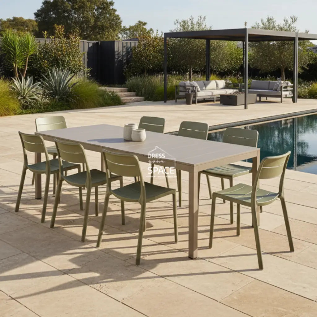 Nardi Rio Aluminium Taupe Ext. & Cassia Cactus Armless Chairs 7 9 or 11 piece Dining Setting - Outdoor Dining Set - Nardi