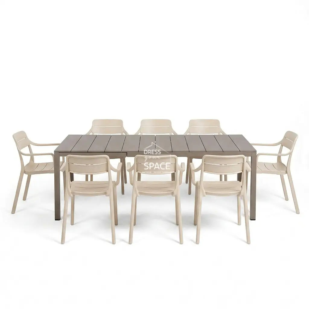 Nardi Rio Aluminium Taupe Ext. & Cassia Corda Arm Chairs 7 9 or 11 piece Dining Set - Outdoor Dining Set - Nardi